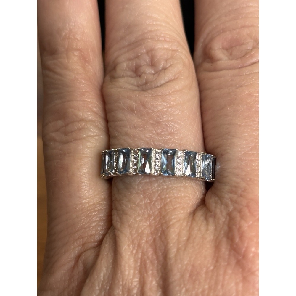 925 Sterling Silver Blue Topaz Eternity Ring Size 8.5 - Picture 8 of 9